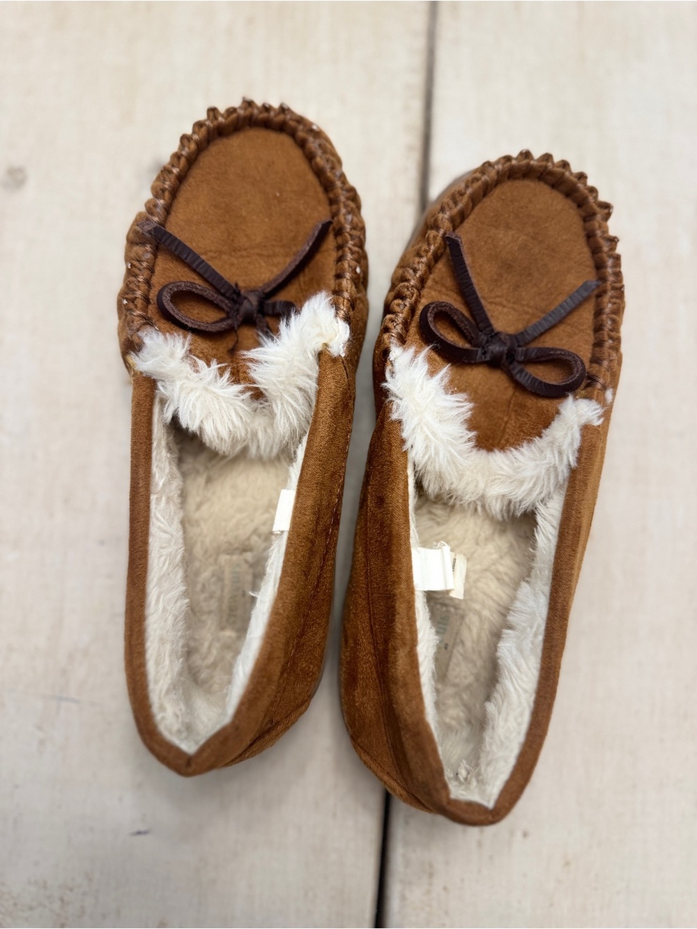 J. Crew Kids Faux Fur-Lined Moccasins - Brown with Cream Trim